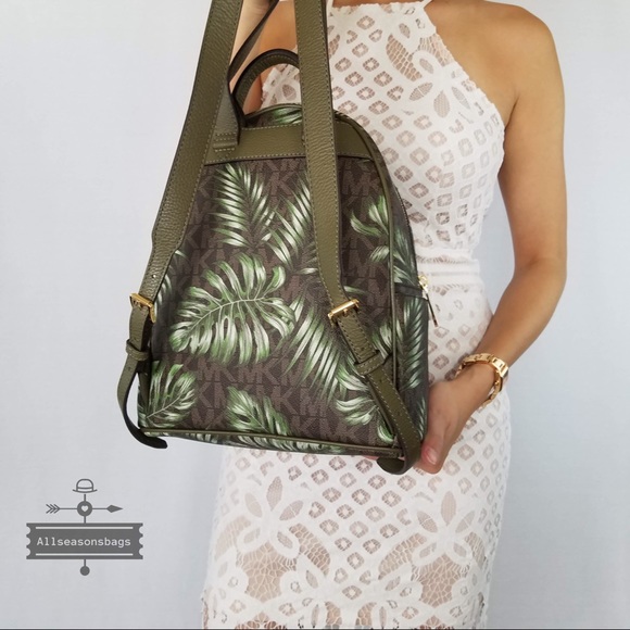 Michael Kors Abbey Palm Leaves Brown Backpack Bag - Picture 5 of 7